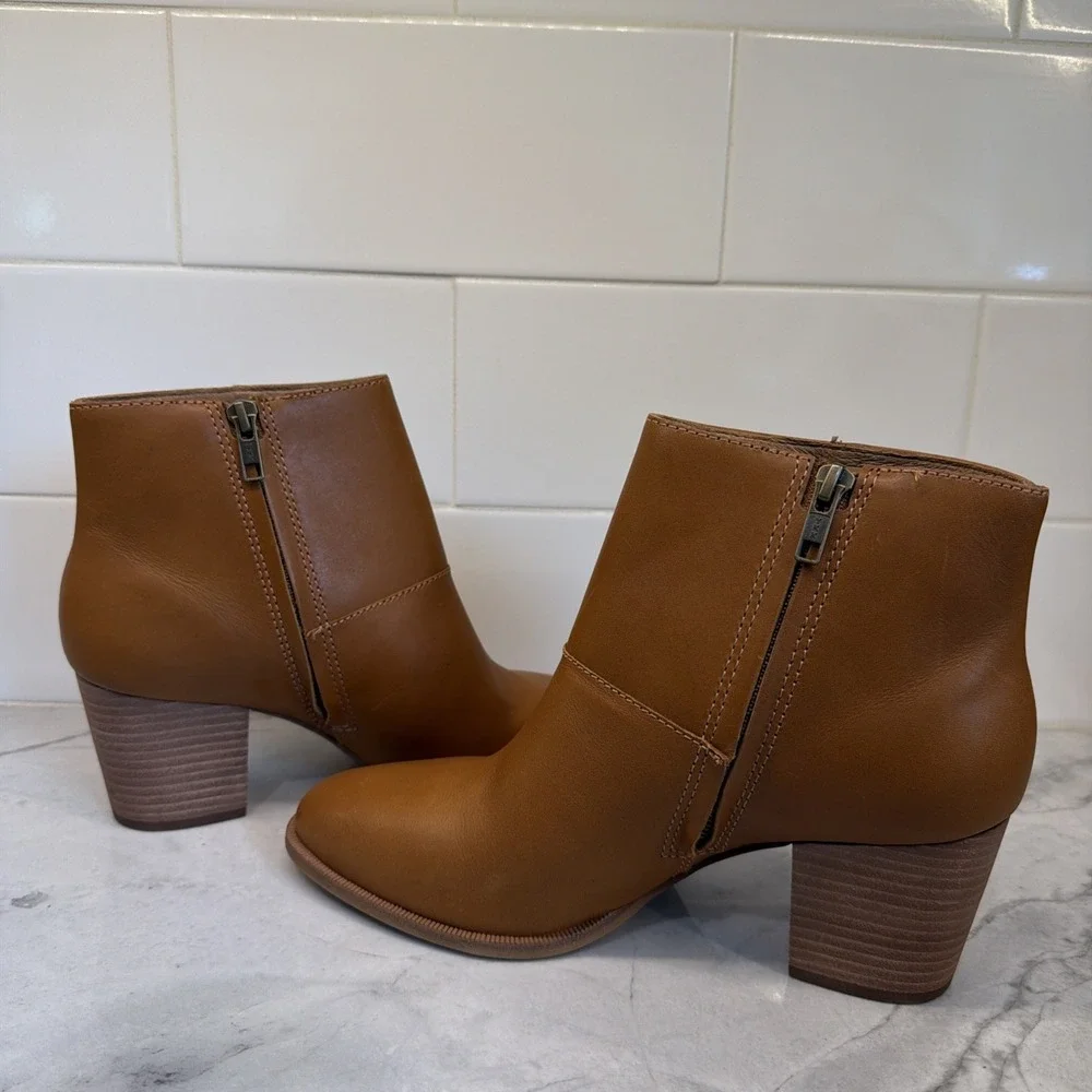 Madewell The Rosie Ankle Leather Bootie Side Zip Brown MA434 Women's Size 8.5